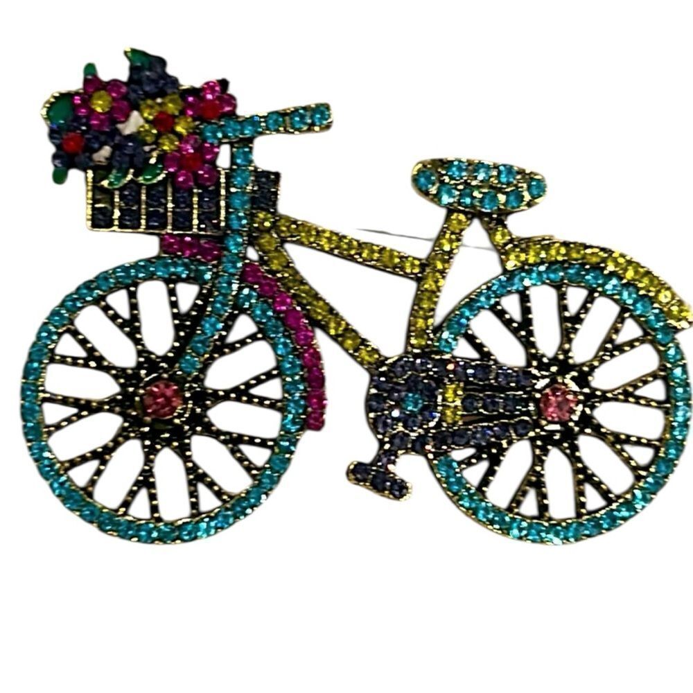 Colorful Bicycle Brooch with Rhinestones